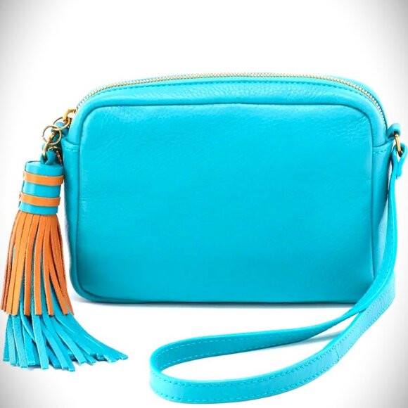 HOBO Blue and Gold Crossbody Bag with Leather Finish - Picture 1 of 5